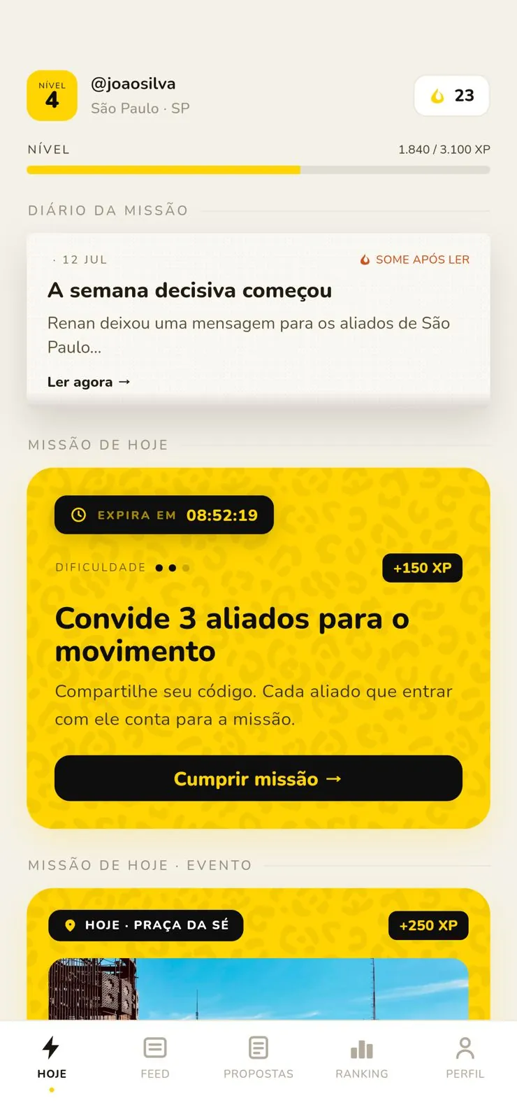 Missões diárias que valem XP
